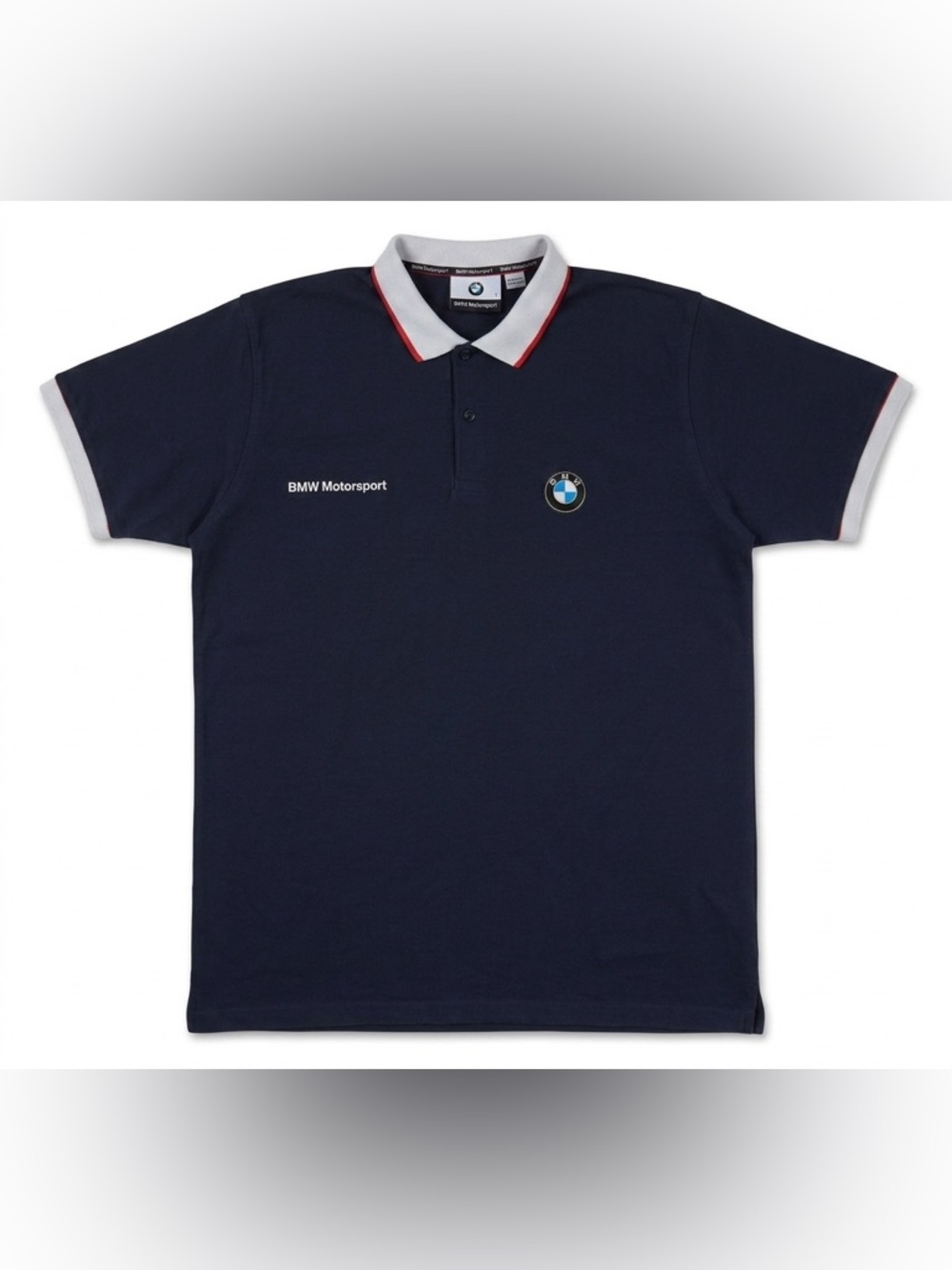 BMW Motorsport Authentic Navy Polo Shirt White/Red Trim Germany Import L - Picture 1 of 7